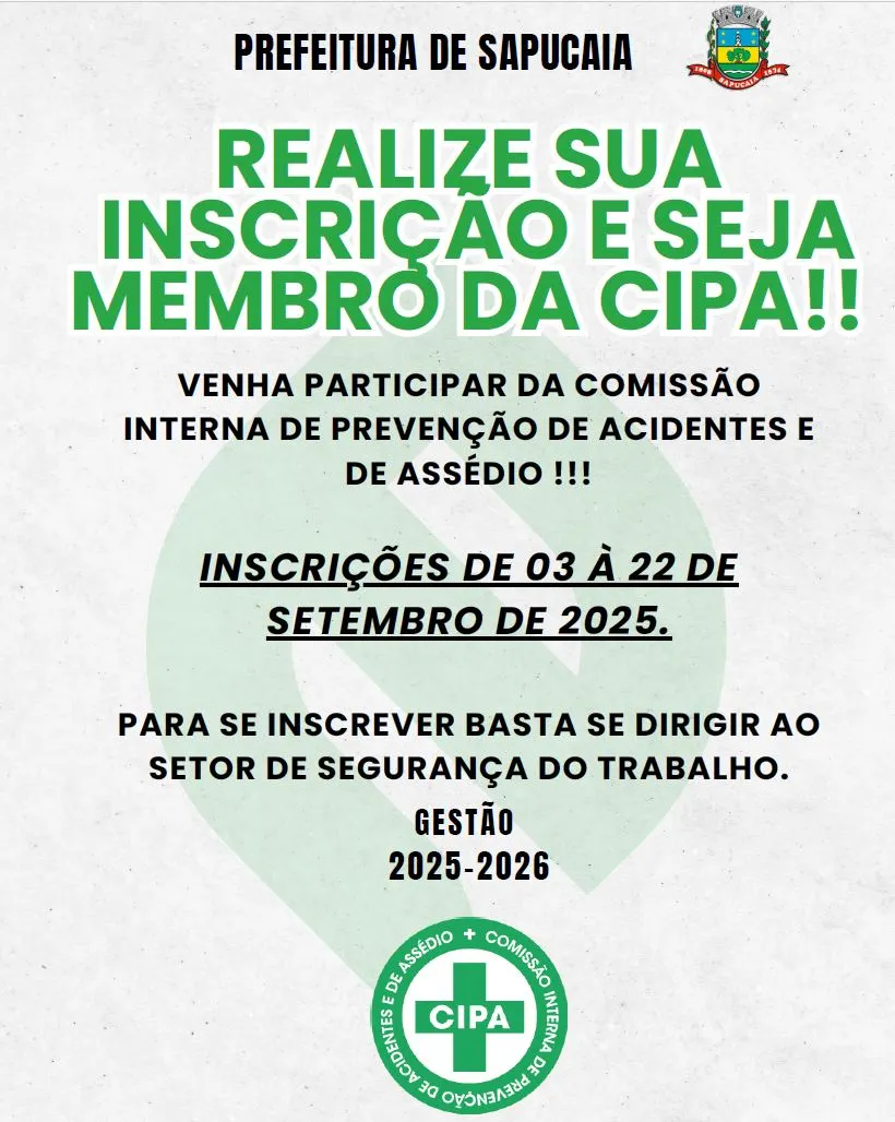 Realize sua inscrição e seja membro da CIPA — inscrições de 03 a 22 de setembro de 2025