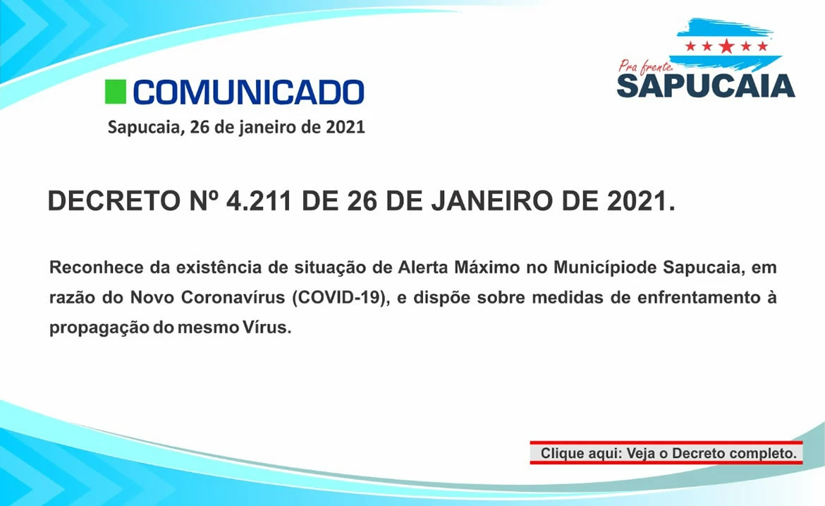 Decreto com novas medidas de enfrentamento do Novo Coronavírus. ALERTA MÁXIMO 