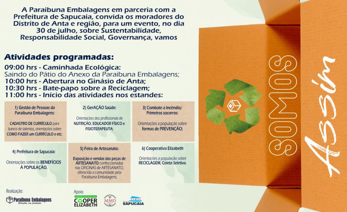 Paraibuna Embalagens realiza evento em parceria com a Prefeitura Municipal de Sapucaia neste próximo sábado (30)